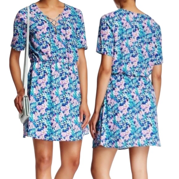 Charles Henry Womens Size Medium Lace-Up Front Summer Abstract Floral Dress - Picture 3 of 9